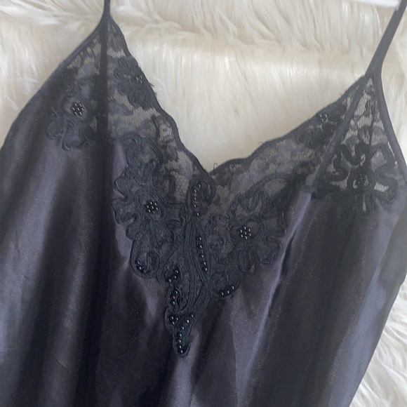 Cacique Chemise Size M Vintage Lace Floral Ruffle Spaghetti Strap Slip Dress - Picture 2 of 10